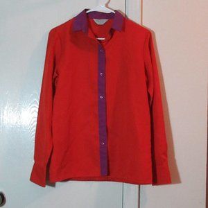Red Long Sleeve Blouse Purple Trim NARDIS Medium